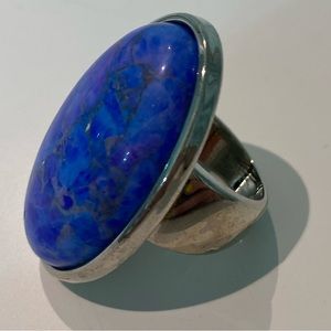 Express Blue Oval Enamel & Silver Cocktail Ring Sz 8